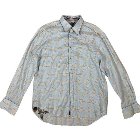 Robert Graham XL Linen Button Up Shirt Geometric Embroidered Luxury Casual - Picture 1 of 5